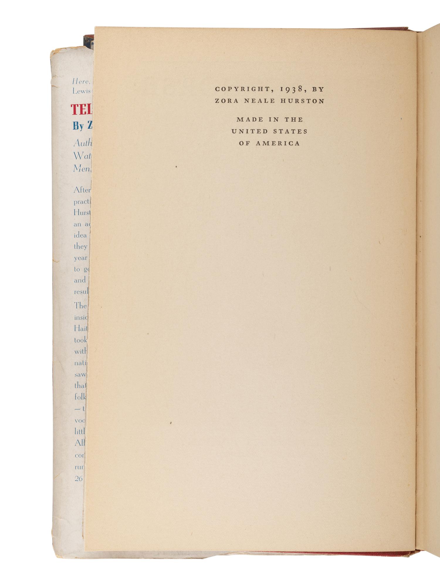 HURSTON, Zora Neale (1891-1960). Tell My Horse: Voodoo and Life in Haiti and Jamaica. 1938.