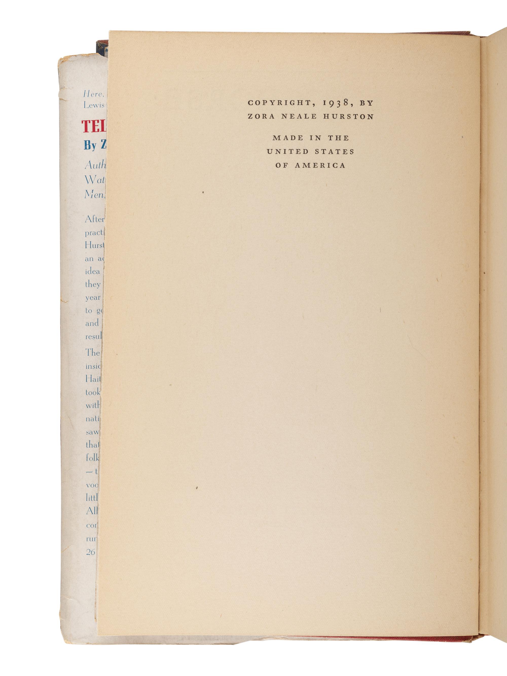 HURSTON, Zora Neale (1891-1960). Tell My Horse: Voodoo and Life in Haiti and Jamaica. 1938.