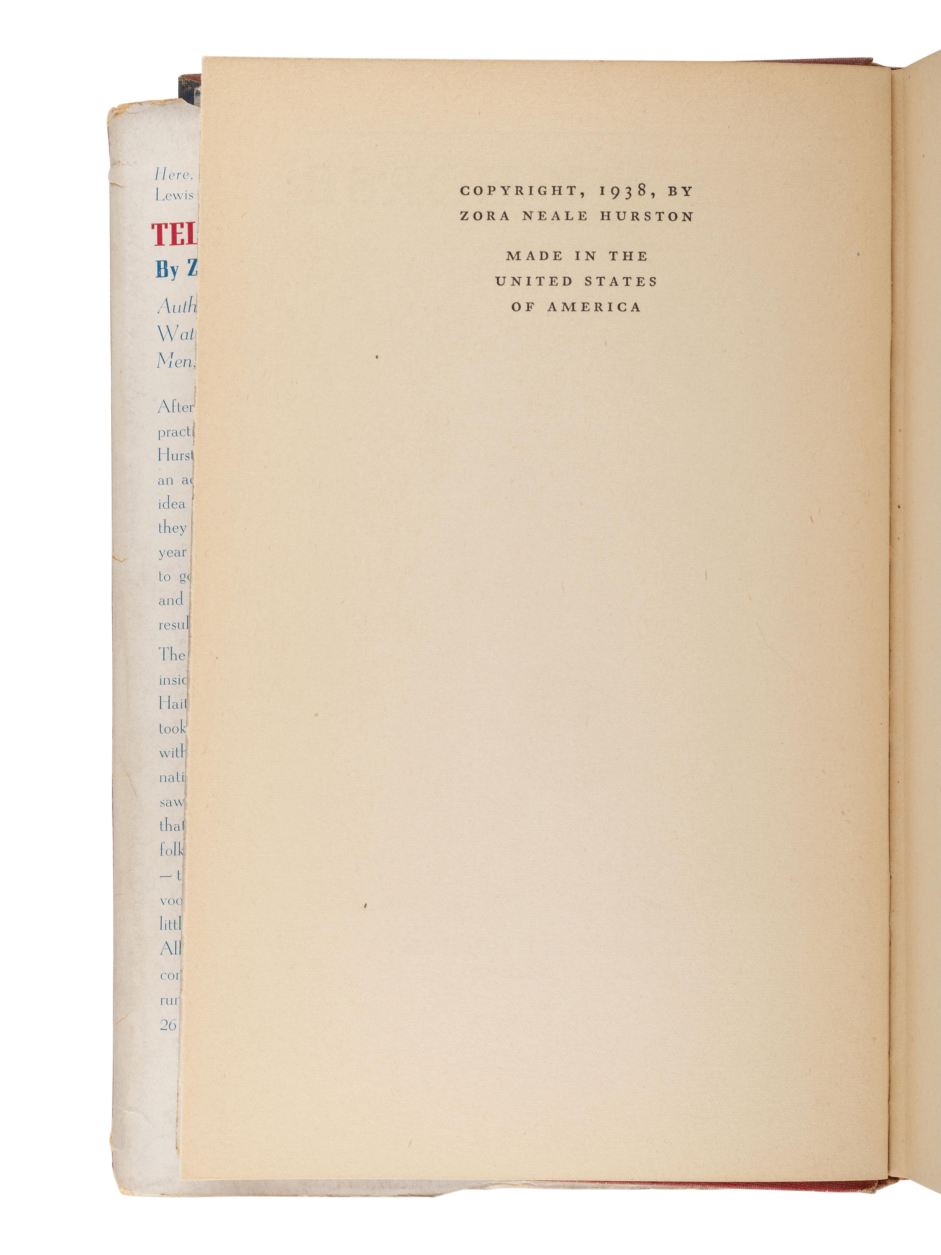 HURSTON, Zora Neale (1891-1960). Tell My Horse: Voodoo and Life in Haiti and Jamaica. 1938.