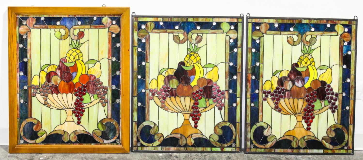 Three Leaded Glass Windows Height 30 1/4 x width 24 1/4 inches.