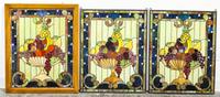 Three Leaded Glass Windows Height 30 1/4 x width 24 1/4 inches.