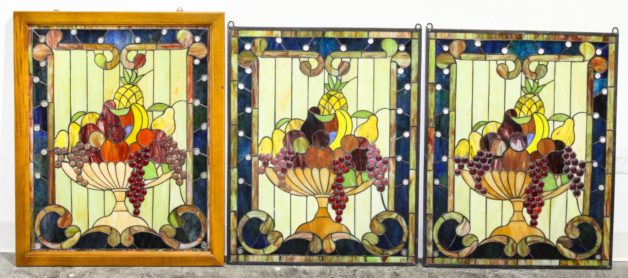 Three Leaded Glass Windows Height 30 1/4 x width 24 1/4 inches.