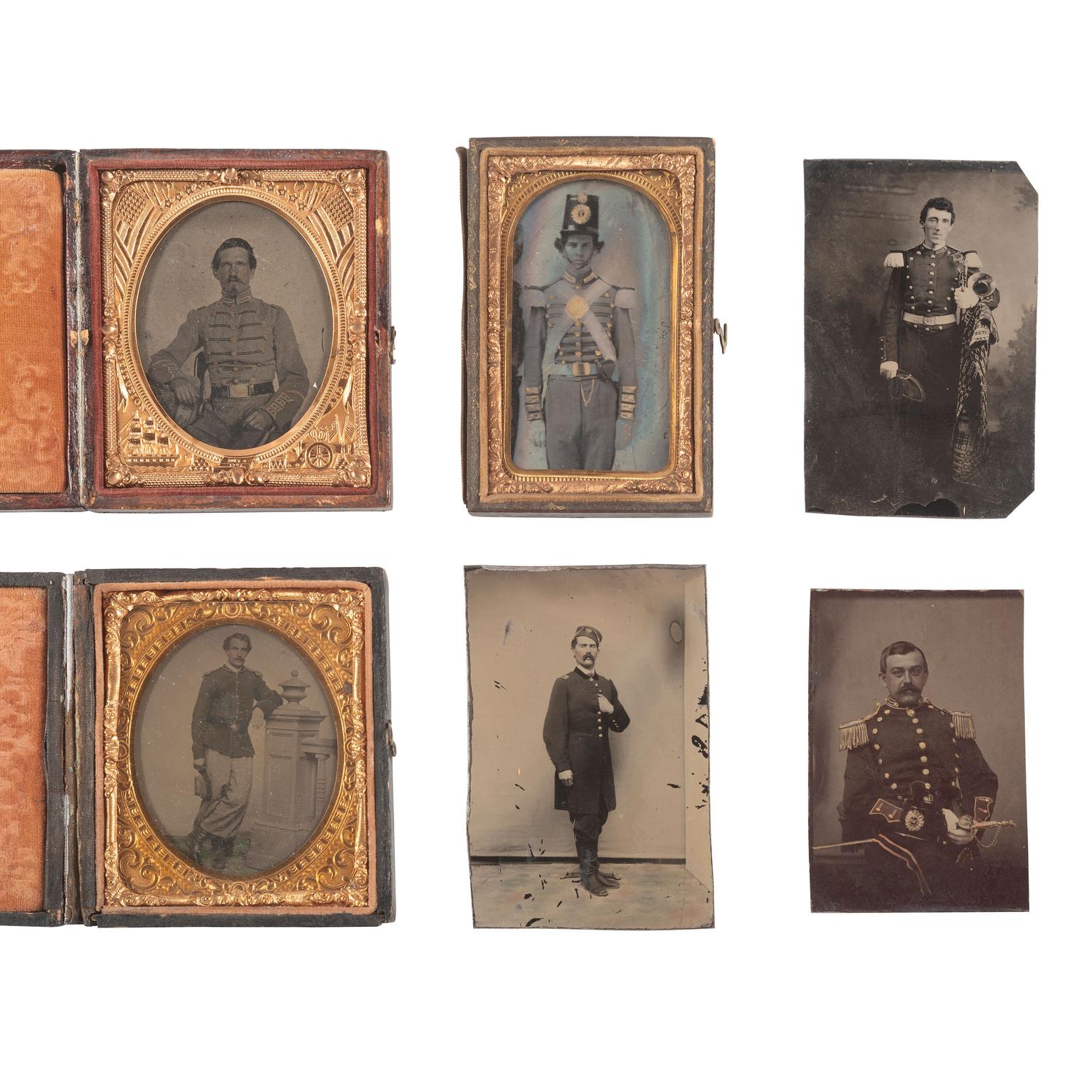 [Civil War] Group of Six Tintypes and Ambrotypes of Military Subjects, incl. New York Militiamen.