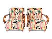A Pair of Bentwood Lounge Chairs in Clarence House fabric