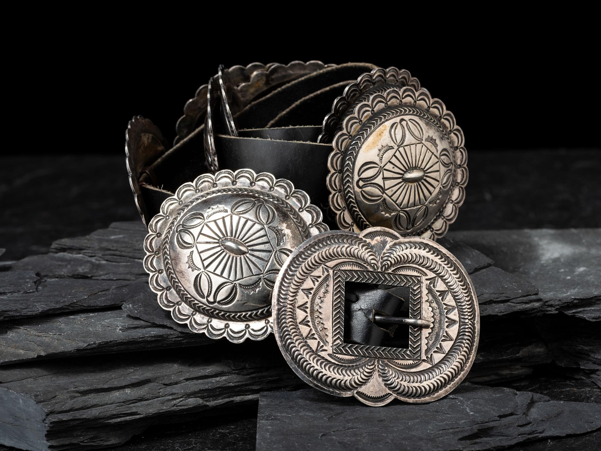 Heavily Stamped Sterling Silver Concha Belt