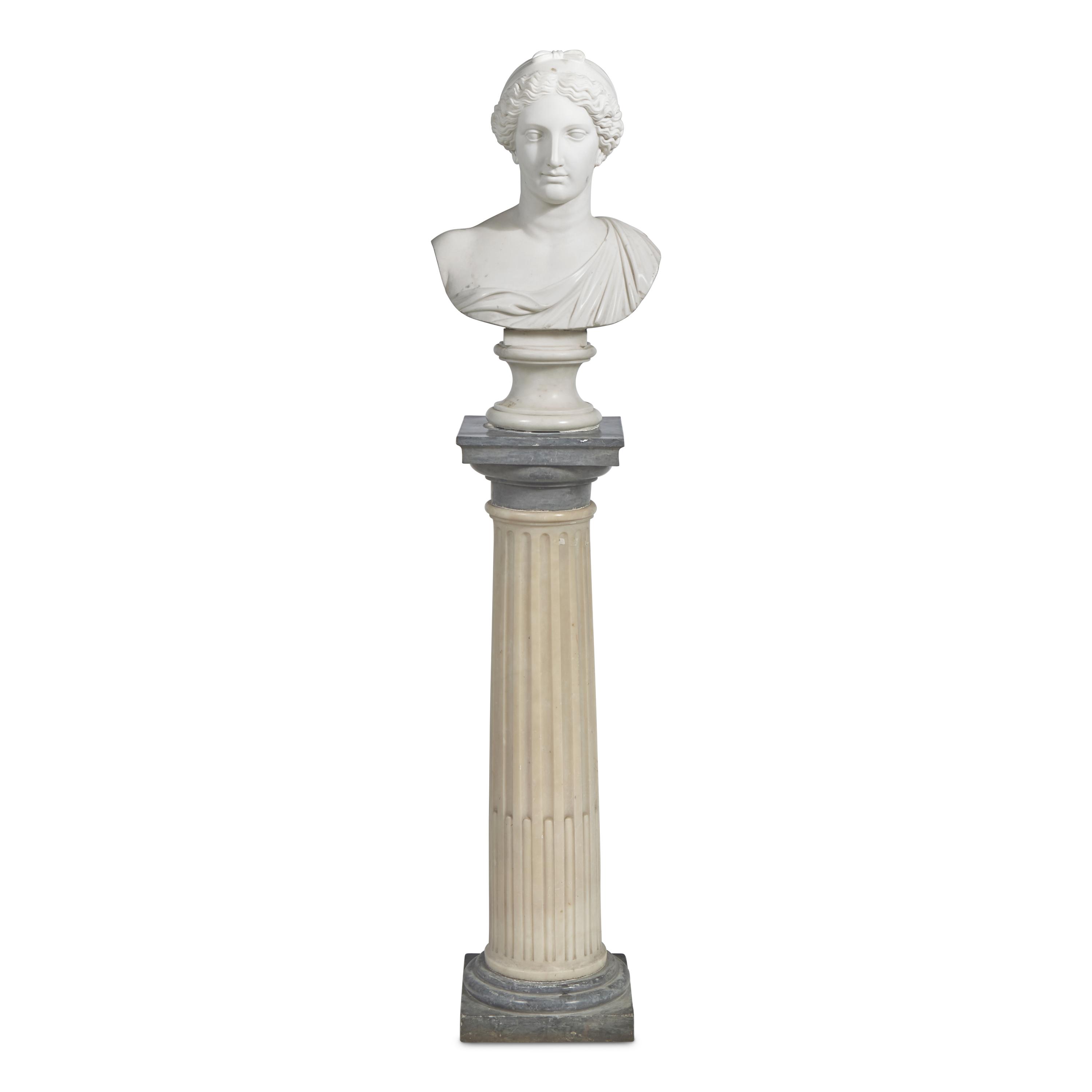 An Italian Carved Marble Bust of Diana