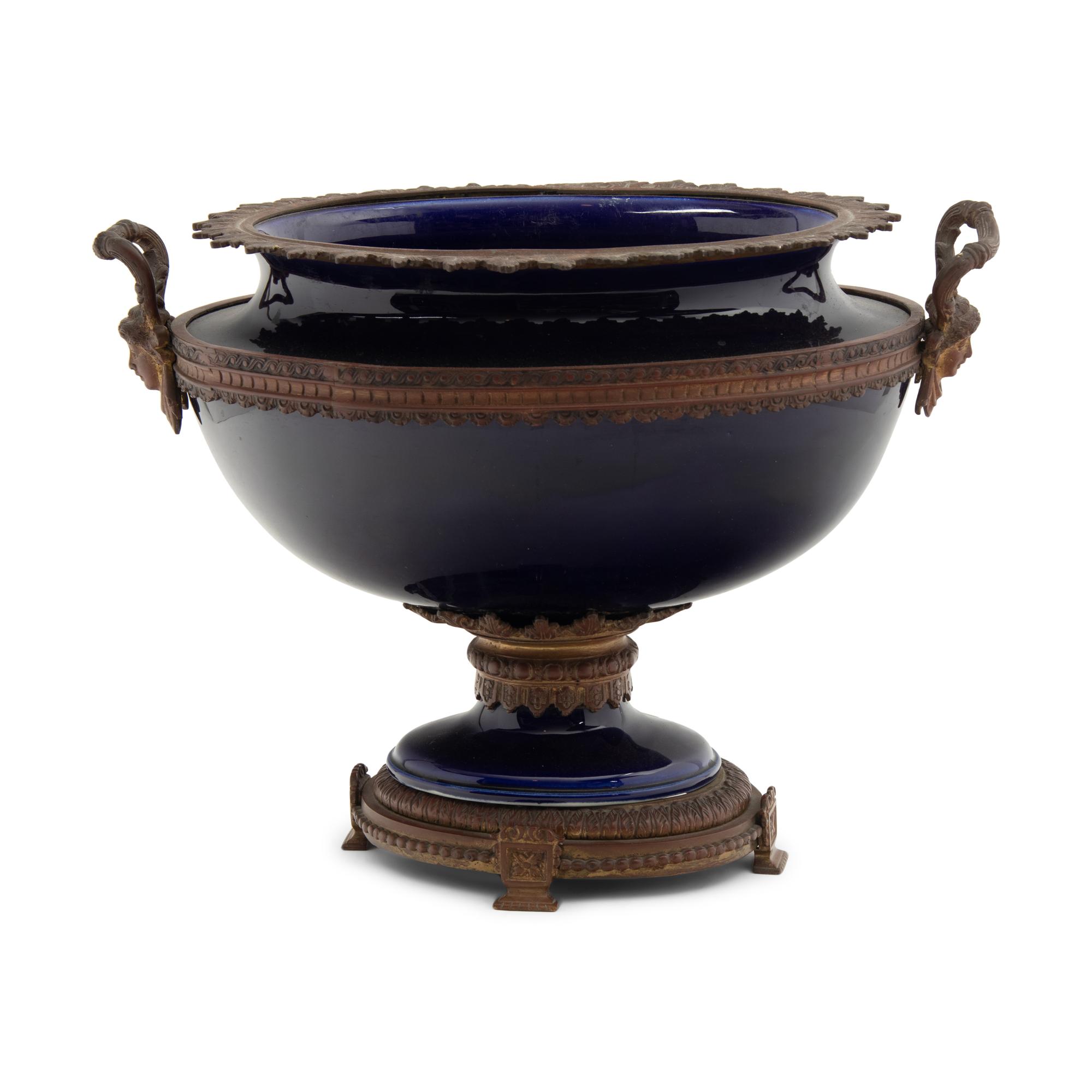 A French Gilt Metal Mounted Cobalt Earthenware Centerpiece