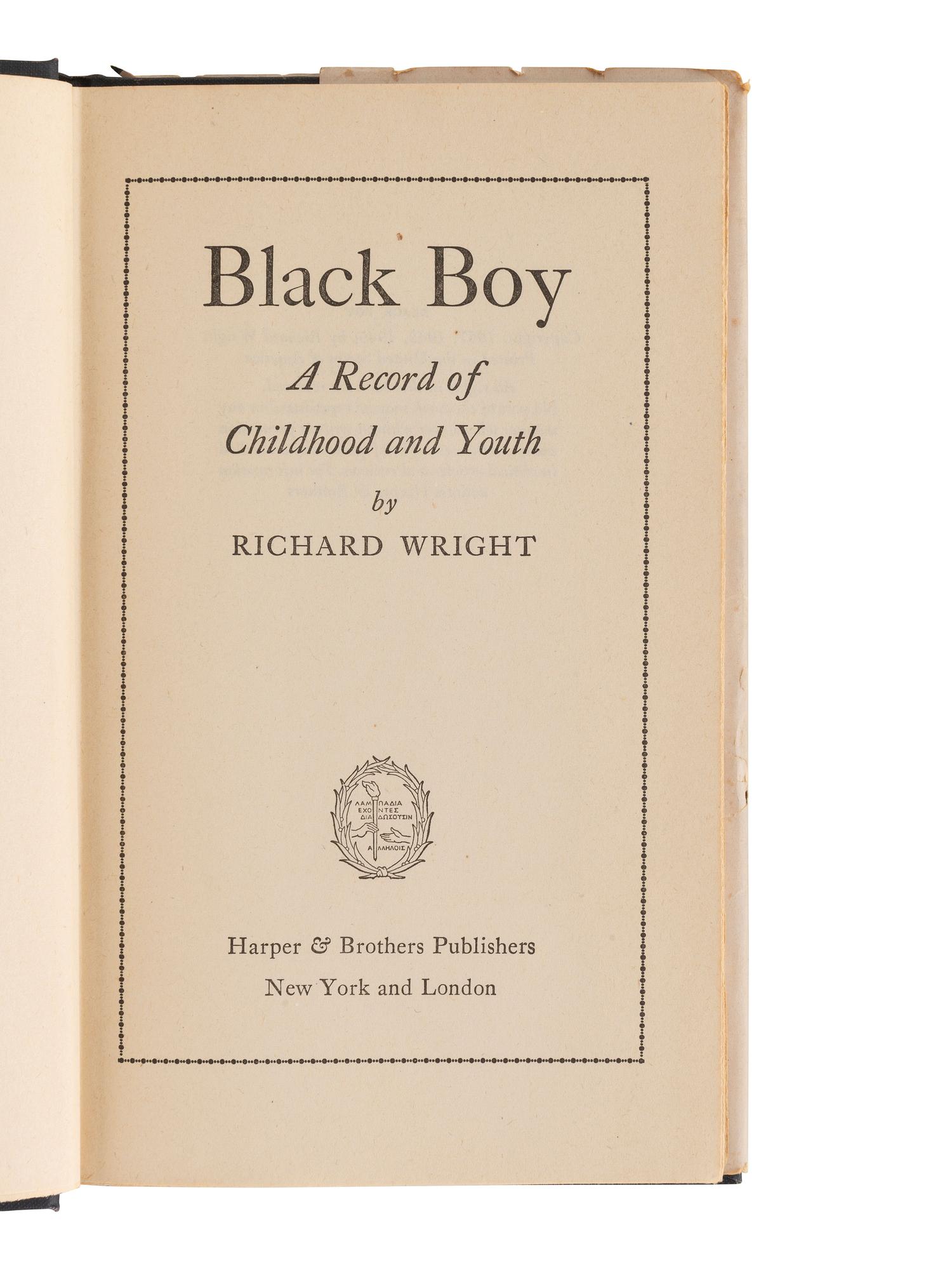 [LITERATURE]. WRIGHT, Richard (1908-1960). 2 works, Native Son and Black Boy .