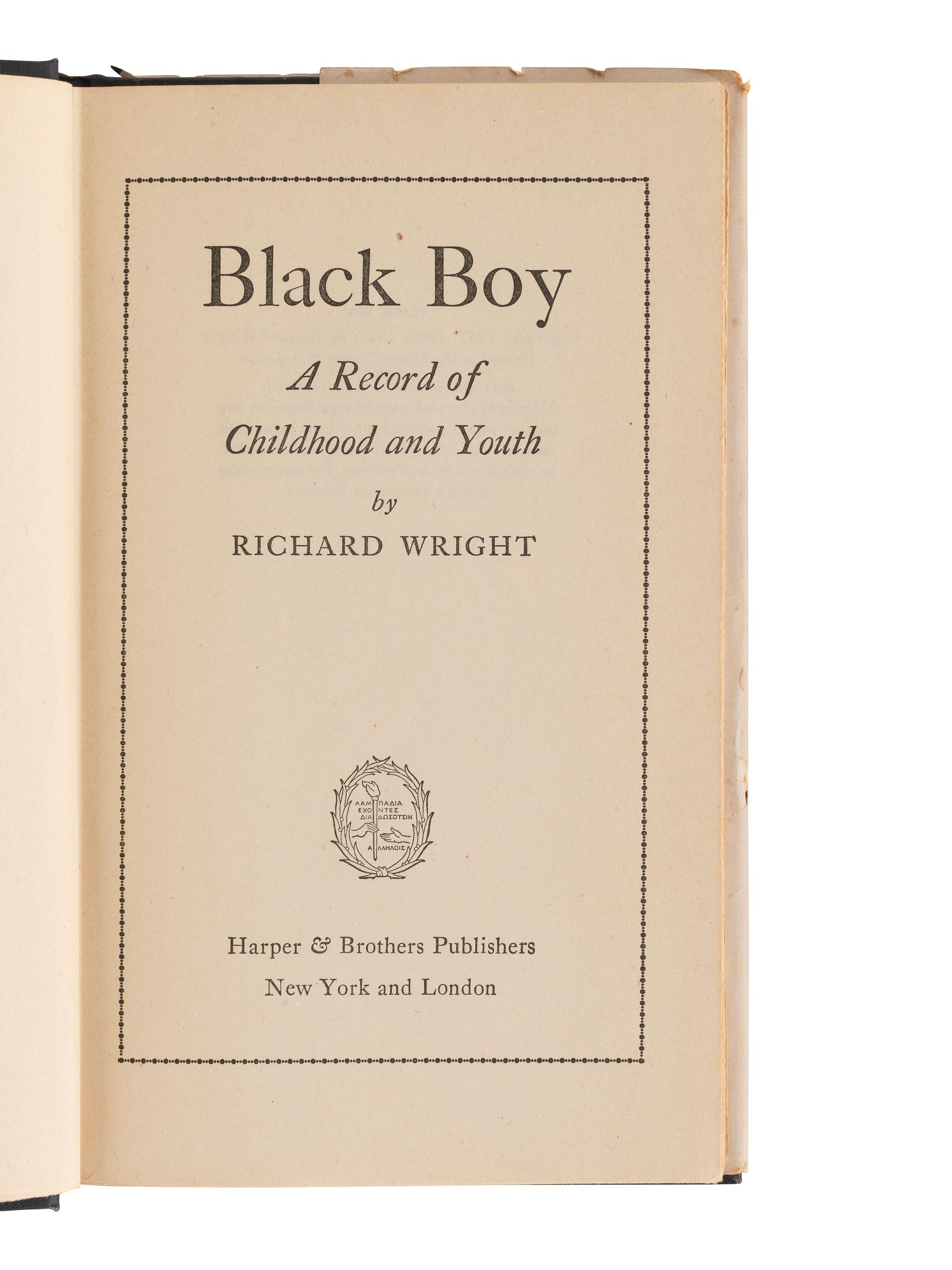 [LITERATURE]. WRIGHT, Richard (1908-1960). 2 works, Native Son and Black Boy .