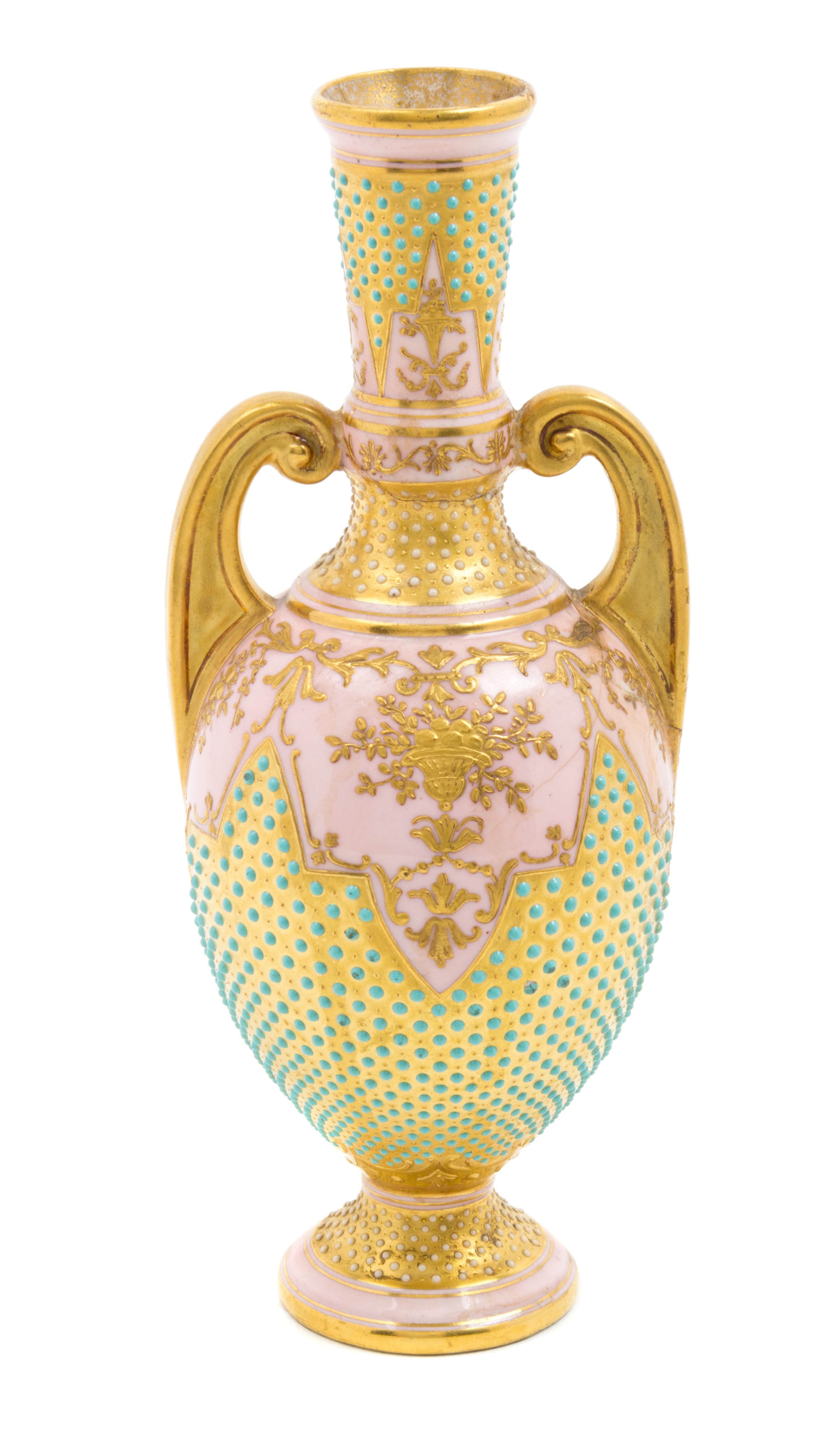 A Coalport Porcelain Vase Height 7 3/4 inches.