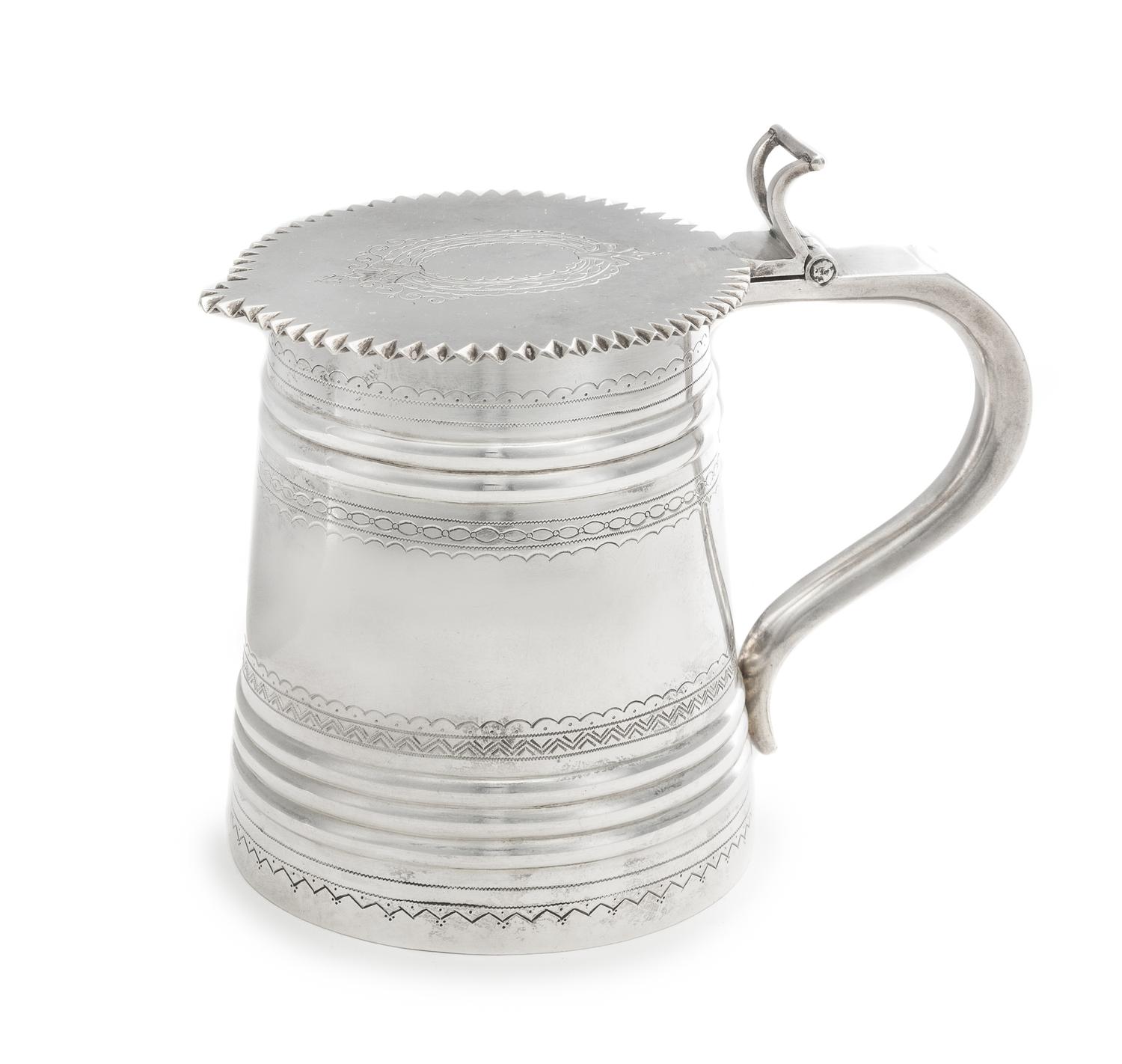 A Russian Silver Tankard, Likely Mark of I.P. Prokofiev, Moscow, Late 19th/Early 20th Century, the lid centered by a vacant cartouche,