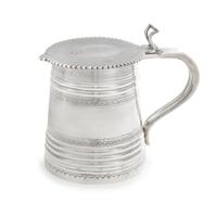 A Russian Silver Tankard, Likely Mark of I.P. Prokofiev, Moscow, Late 19th/Early 20th Century, the lid centered by a vacant cartouche,