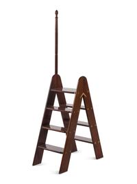 A Set of English Mahogany and Brass Folding Library Steps