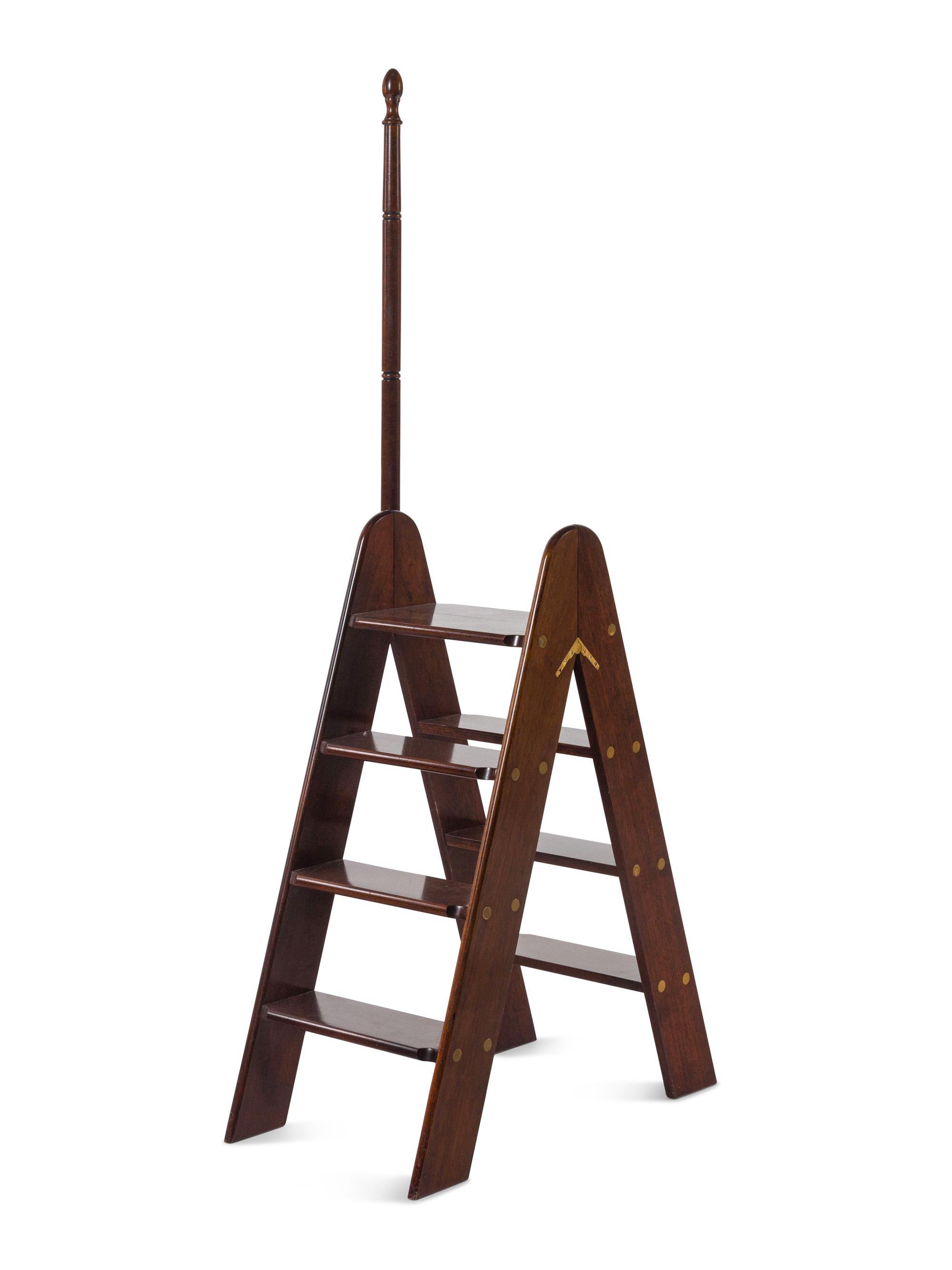 A Set of English Mahogany and Brass Folding Library Steps