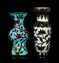 Two Chinese Black Overlay Glass Vases
