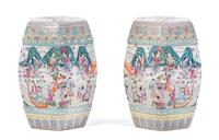 A Pair of Chinese Famille Rose Porcelain Garden Seats Height 19 inches.