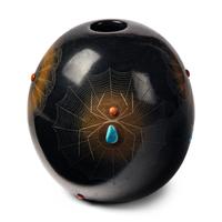 Barbara Gonzales, Tahn-Moo-Whe (Santa Clara, b. 1947) — Black and Sienna Pottery Jar, with Turquoise and Coral Beads