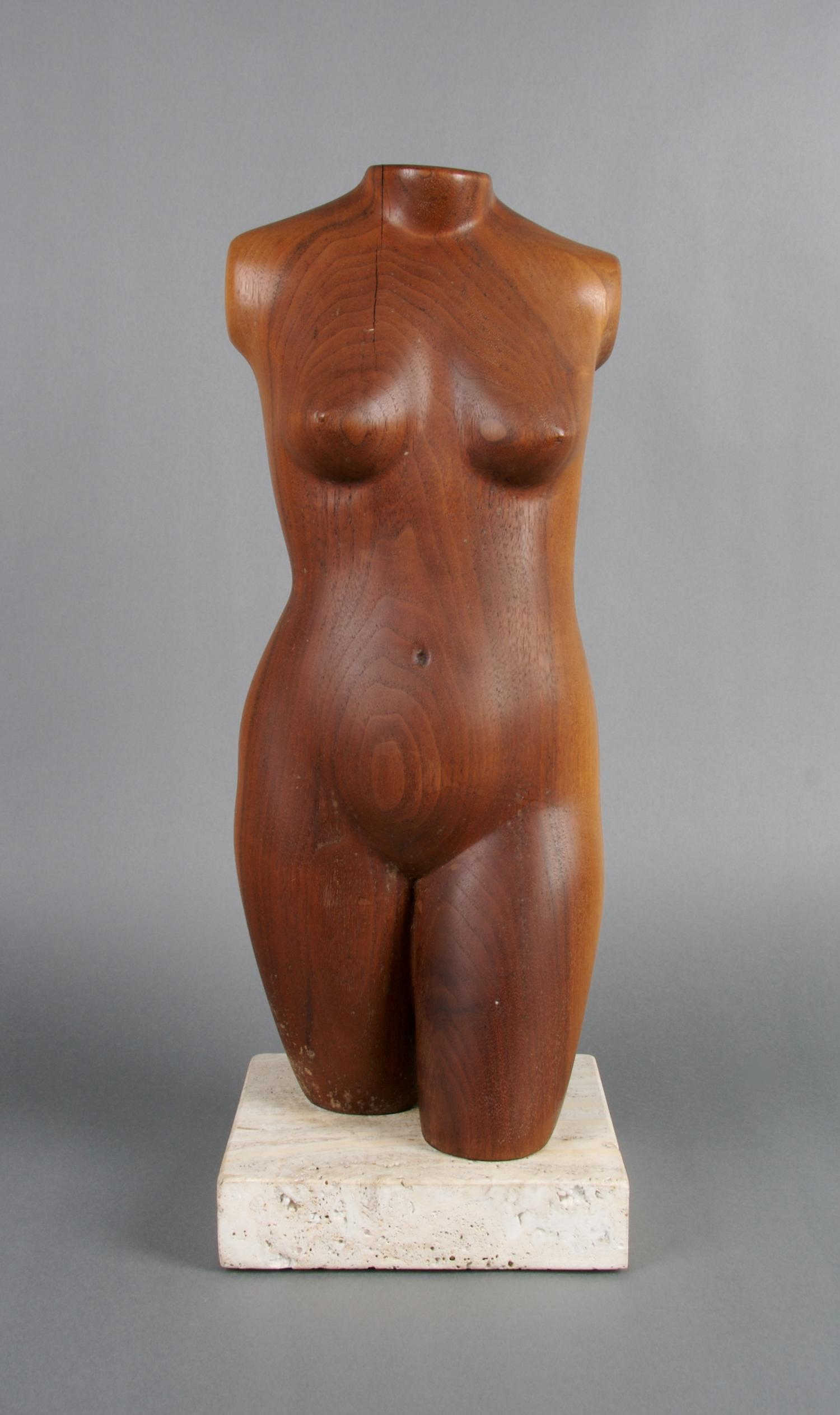 A Wood Sculpture of a Torso, Height overall 21 1/2 inches.