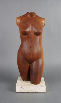 A Wood Sculpture of a Torso, Height overall 21 1/2 inches.