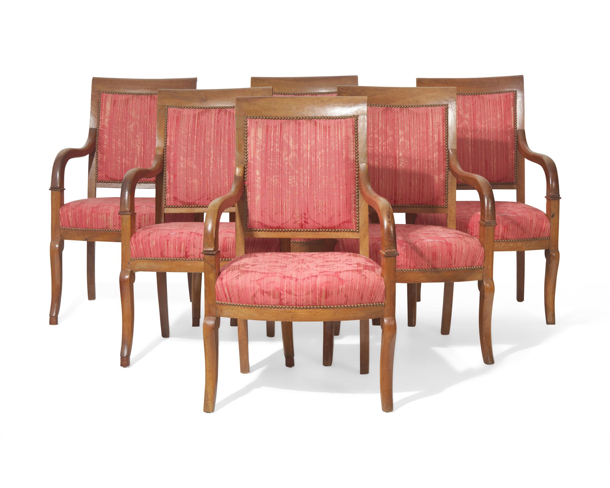 A set of six French Empire fruitwood fauteuils, circa 1825