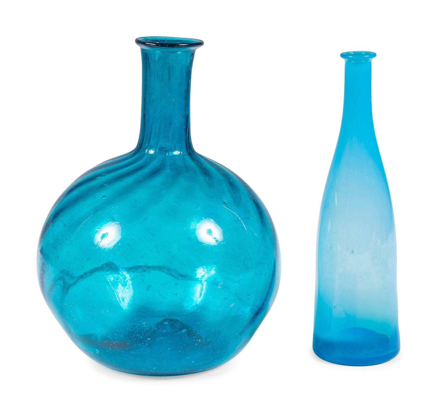 Two Early American Sapphire Blown Glass Bottles