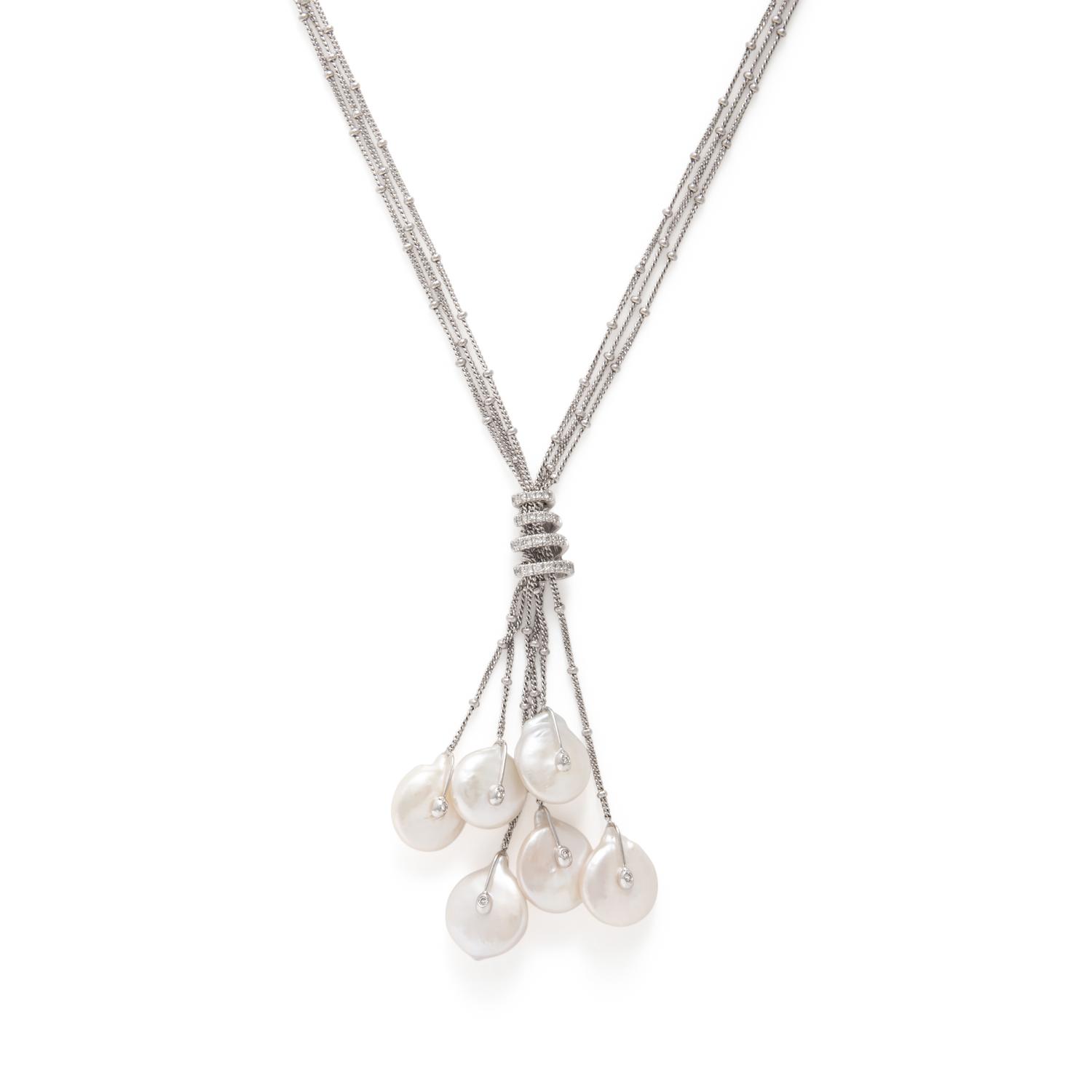 Yvel, Cultured Coin Pearl, Diamond, and White Gold Necklace