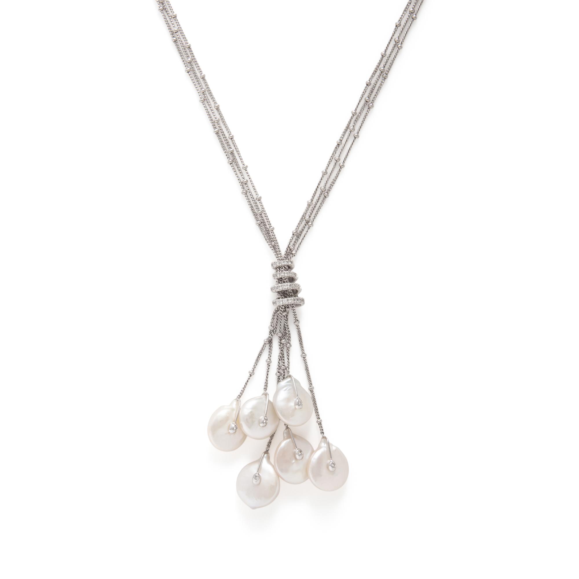 Yvel, Cultured Coin Pearl, Diamond, and White Gold Necklace
