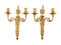 A Pair of Louis XVI Style Gilt Metal Two-Light Sconces