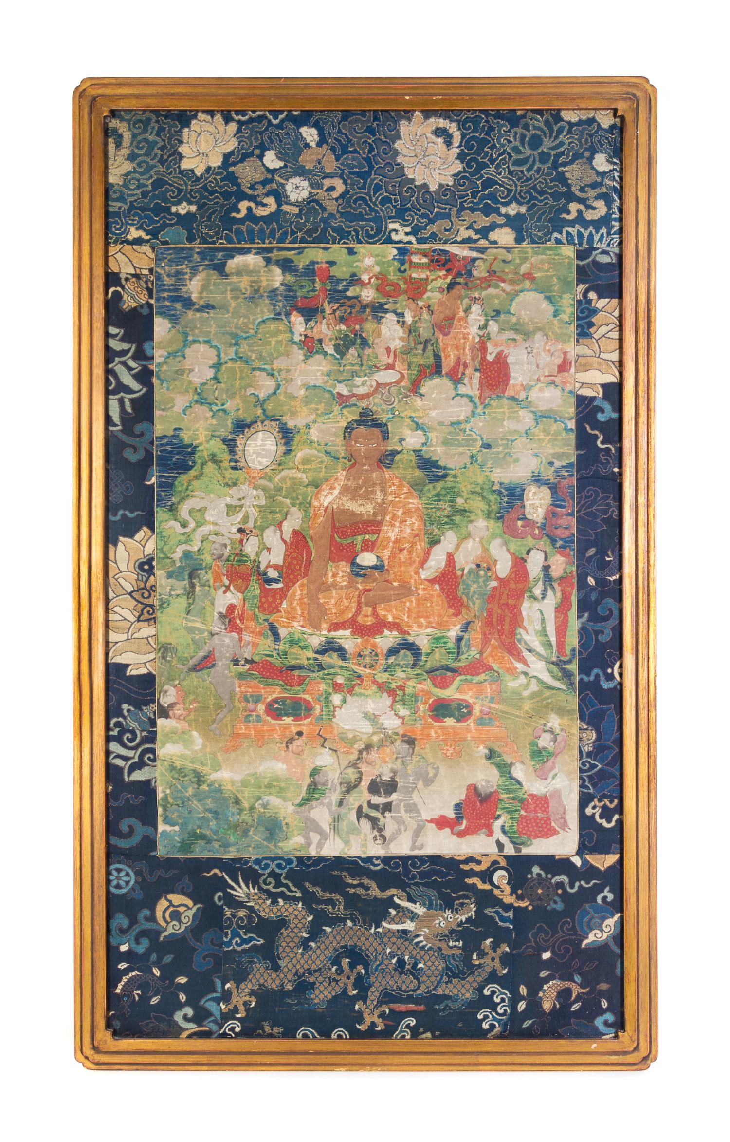 A Tibetan Thangka 39 1/2 x 22 1/8 inches (image). — 18TH/19TH CENTURY