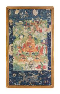 A Tibetan Thangka 39 1/2 x 22 1/8 inches (image). — 18TH/19TH CENTURY