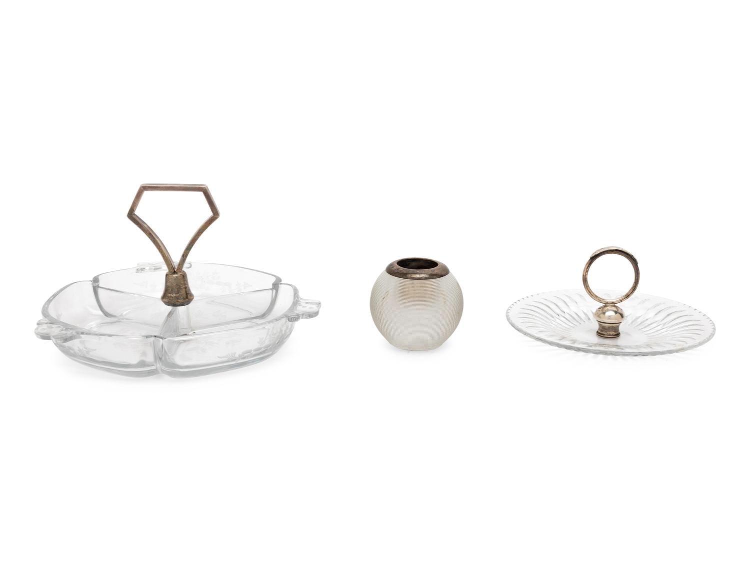 Three Silver Mounted Glass Table Articles