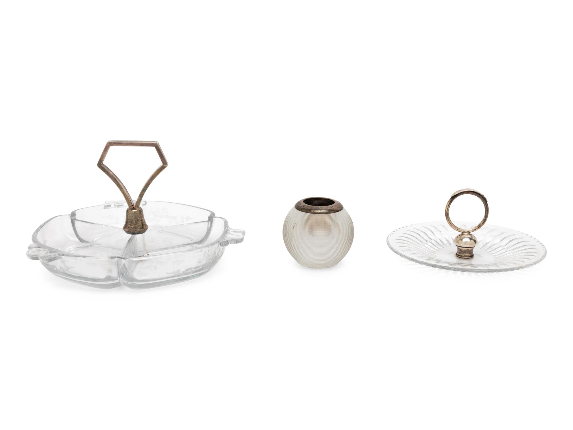 Three Silver Mounted Glass Table Articles