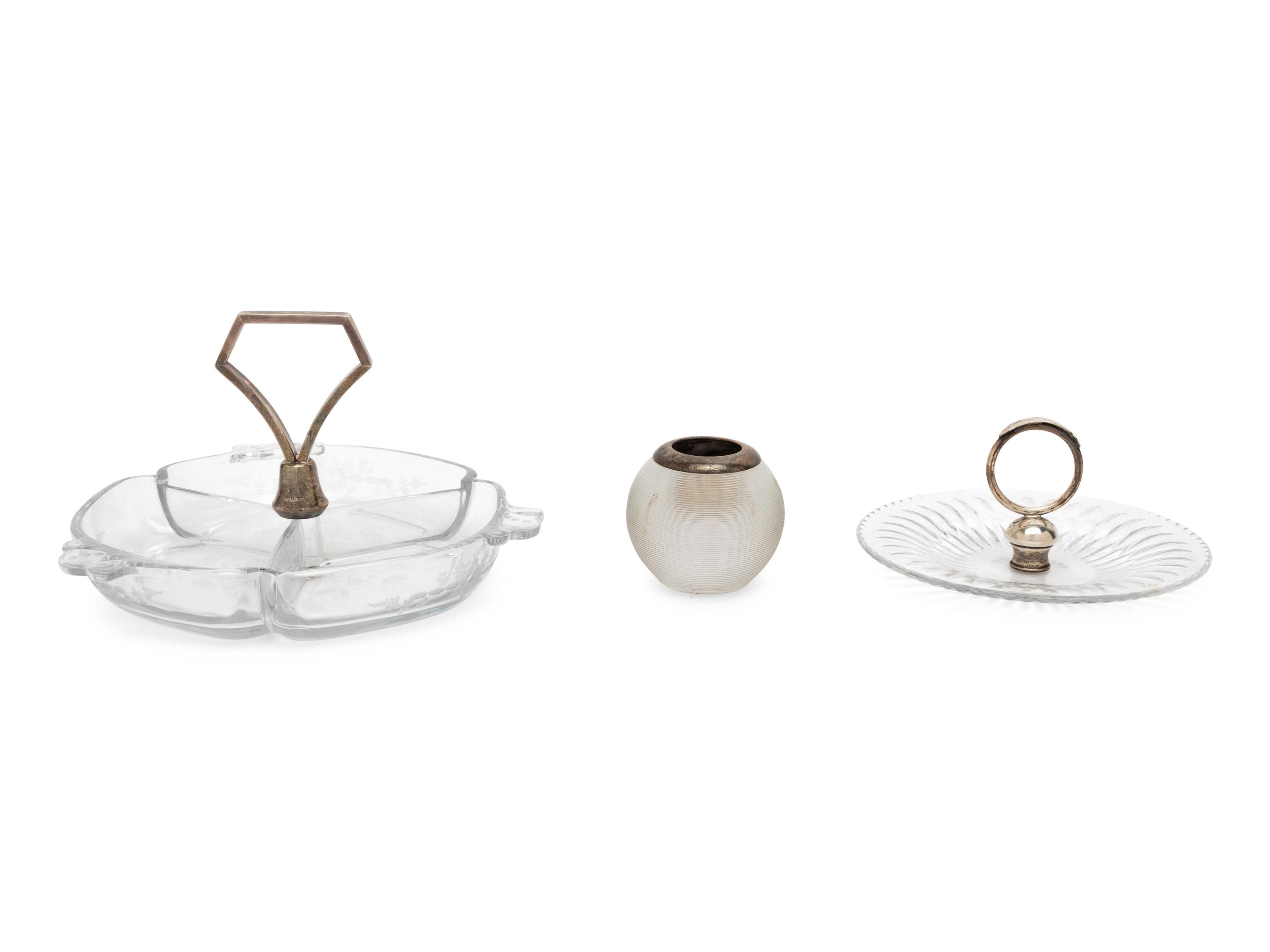 Three Silver Mounted Glass Table Articles