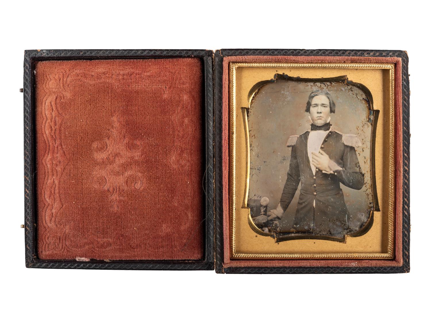 [MILITARIA]. A group of 2 daguerreotypes of militiamen, comprising:
