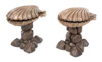 A Pair of Venetian Carved and Silvered Wood Grotto Scallop Shell-form Hinged Chairs Height closed 21 inches, open 32 1/2 inches. — 19TH CENTURY