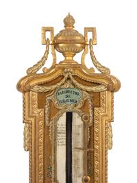 A Louis XVI Painted and Parcel Gilt Barometer and Thermometer