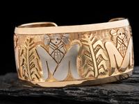 14k Gold Cuff Bracelet, with Mixed Metal Corn Maiden Design