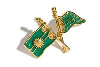 A Gianni Versace Green Enamel Flag Hair Clip, 2.75" x 2".