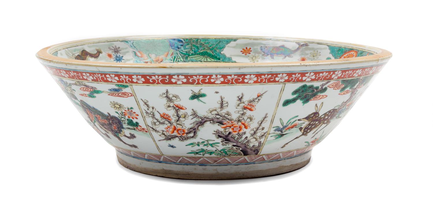 A Chinese Famille Verte Porcelain Bowl Diameter 18 1/4 inches. — 20TH CENTURY