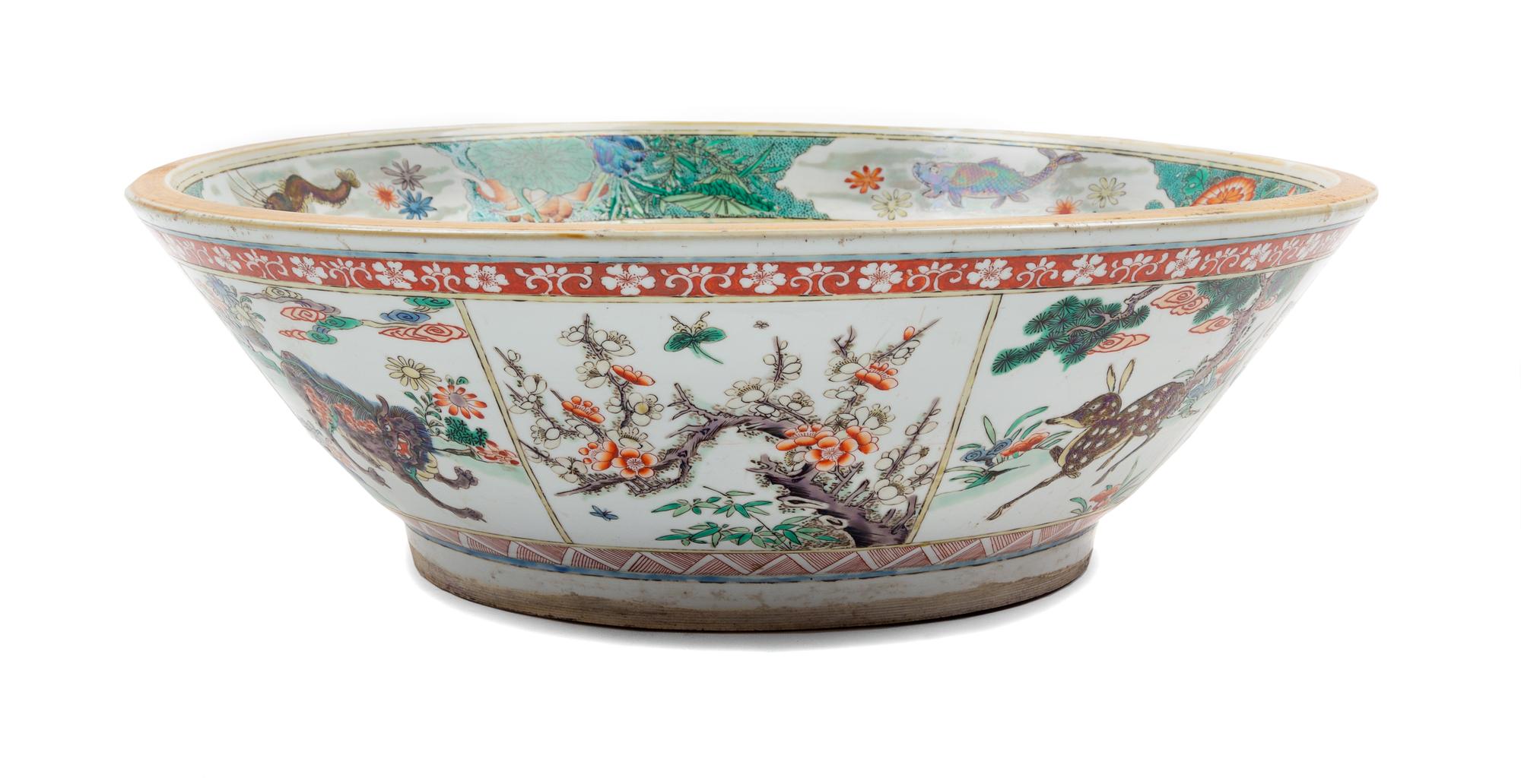 A Chinese Famille Verte Porcelain Bowl Diameter 18 1/4 inches. — 20TH CENTURY