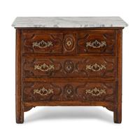 A Louis XV Walnut Marble-Top Commode