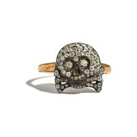 RUSSIAN, DIAMOND, SILVER, AND YELLOW GOLD SKULL AND CROSSBONES RING
