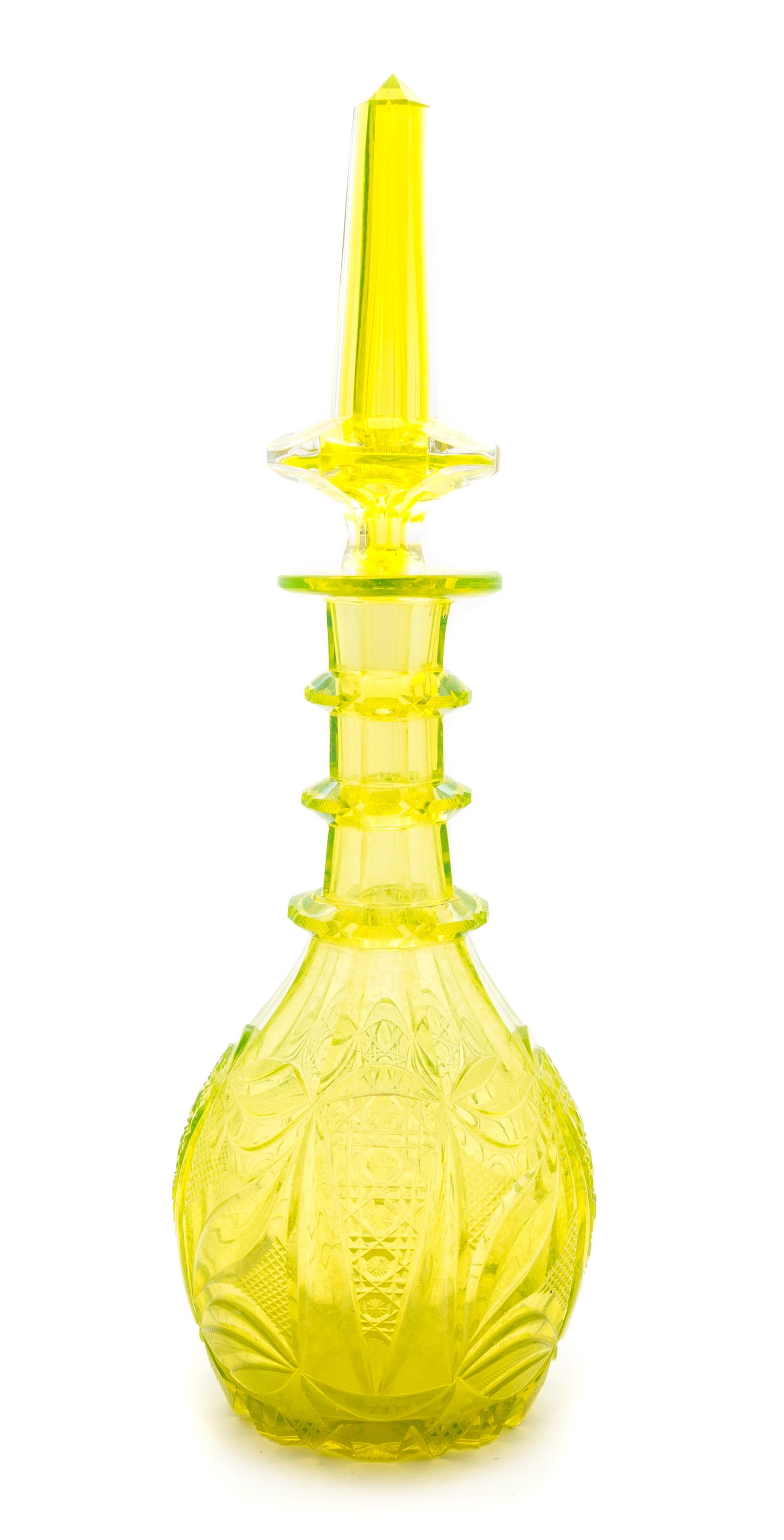 A Large Bohemian Uranium Glass Decanter Height 19 3/4 inches. — MID-19TH CENTURY