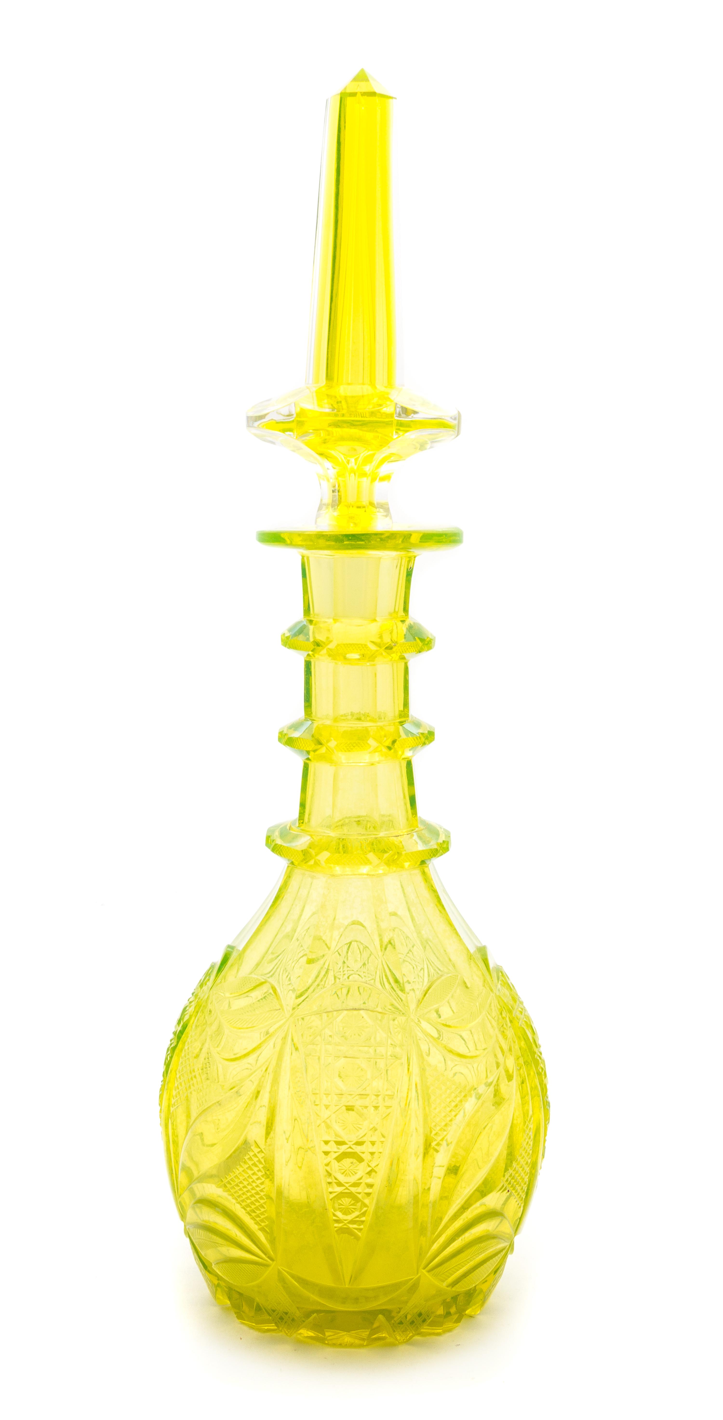 A Large Bohemian Uranium Glass Decanter Height 19 3/4 inches. — MID-19TH CENTURY