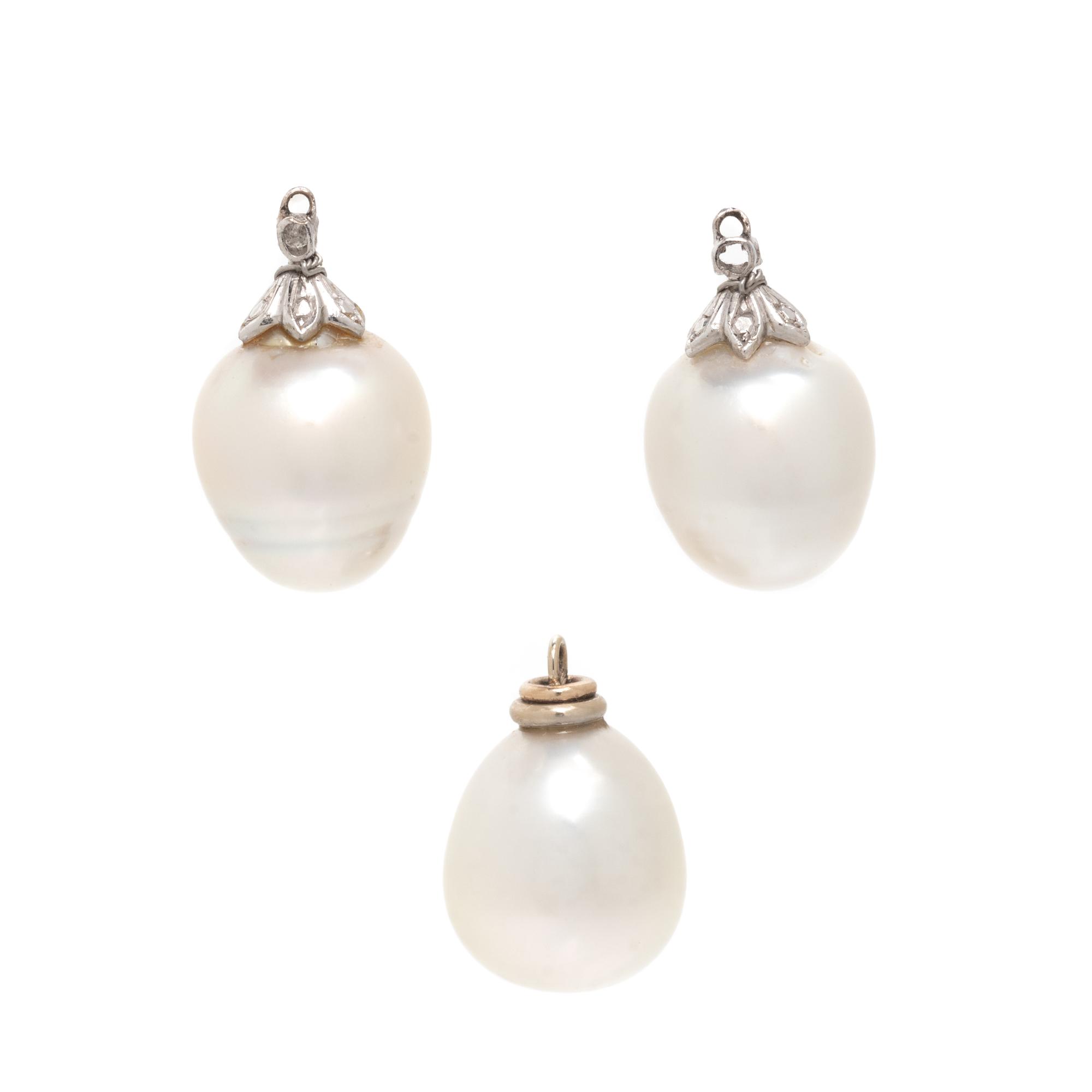 CULTURED PEARL AND DIAMOND ATTACHMENT DROPS