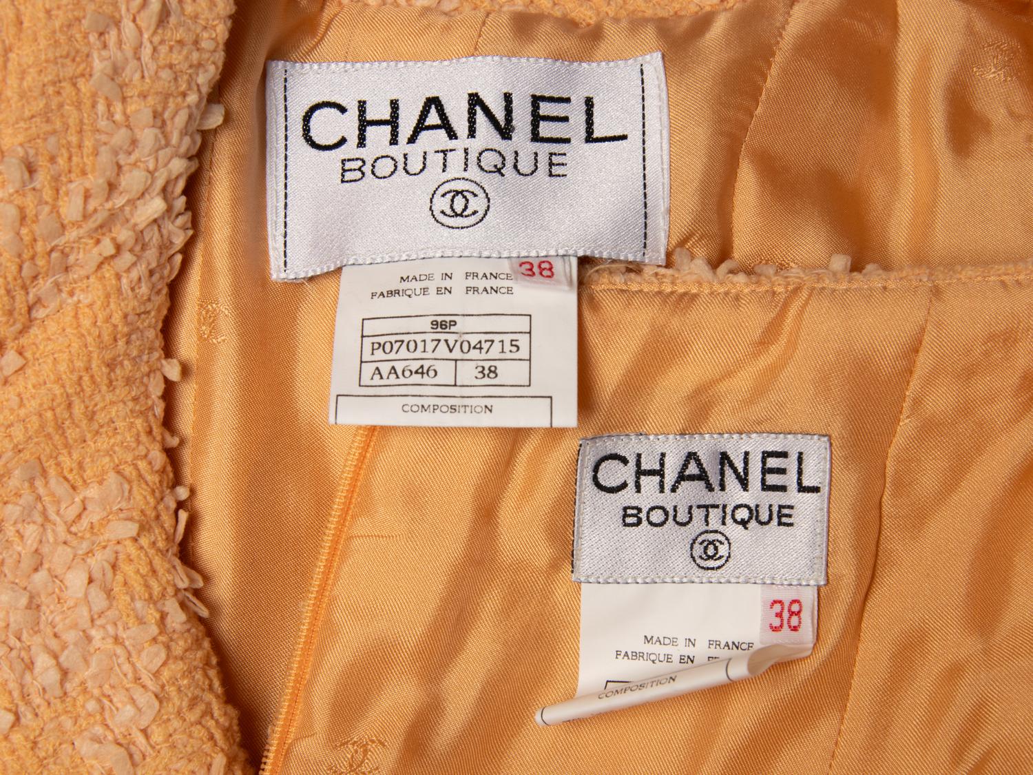 CHANEL, PEACH TWEED SKIRT SUIT