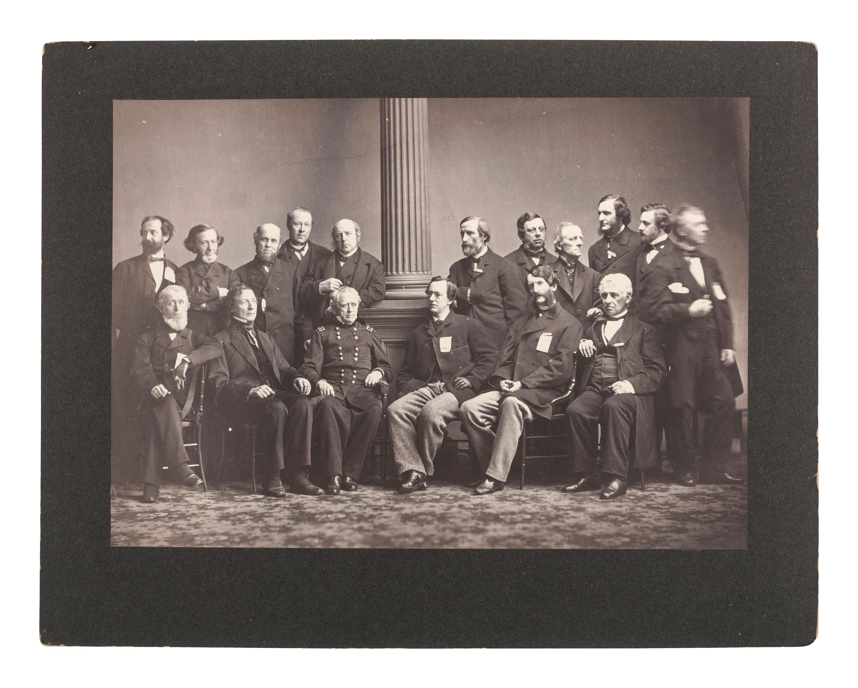 Civil War -- Sanitary Commission BRADY, Mathew (1822-1896). Mammoth salt print of the Commissioners of the New York Sanitary Fair, 1864.