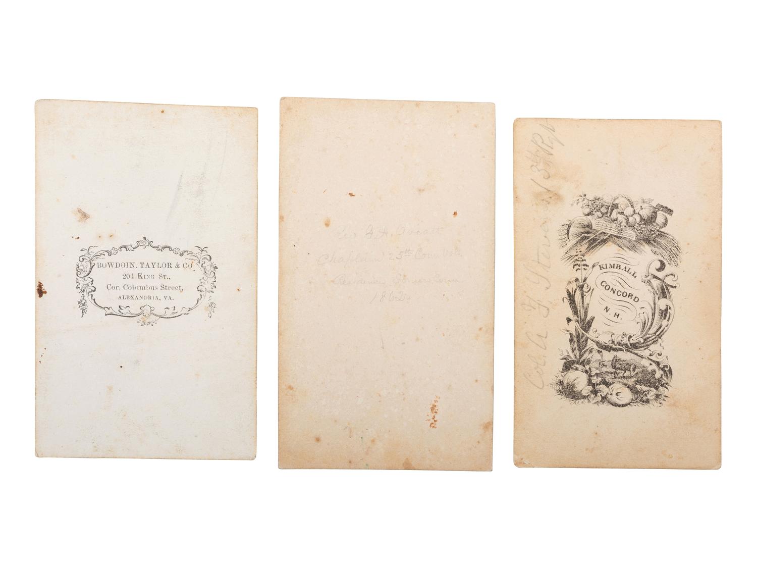 [CIVIL WAR]. CDV album containing 3 portraits of soldiers, highlighted by studio portrait of Brevet Brigadier General and Congressman Aaron Fletcher Stevens, including: