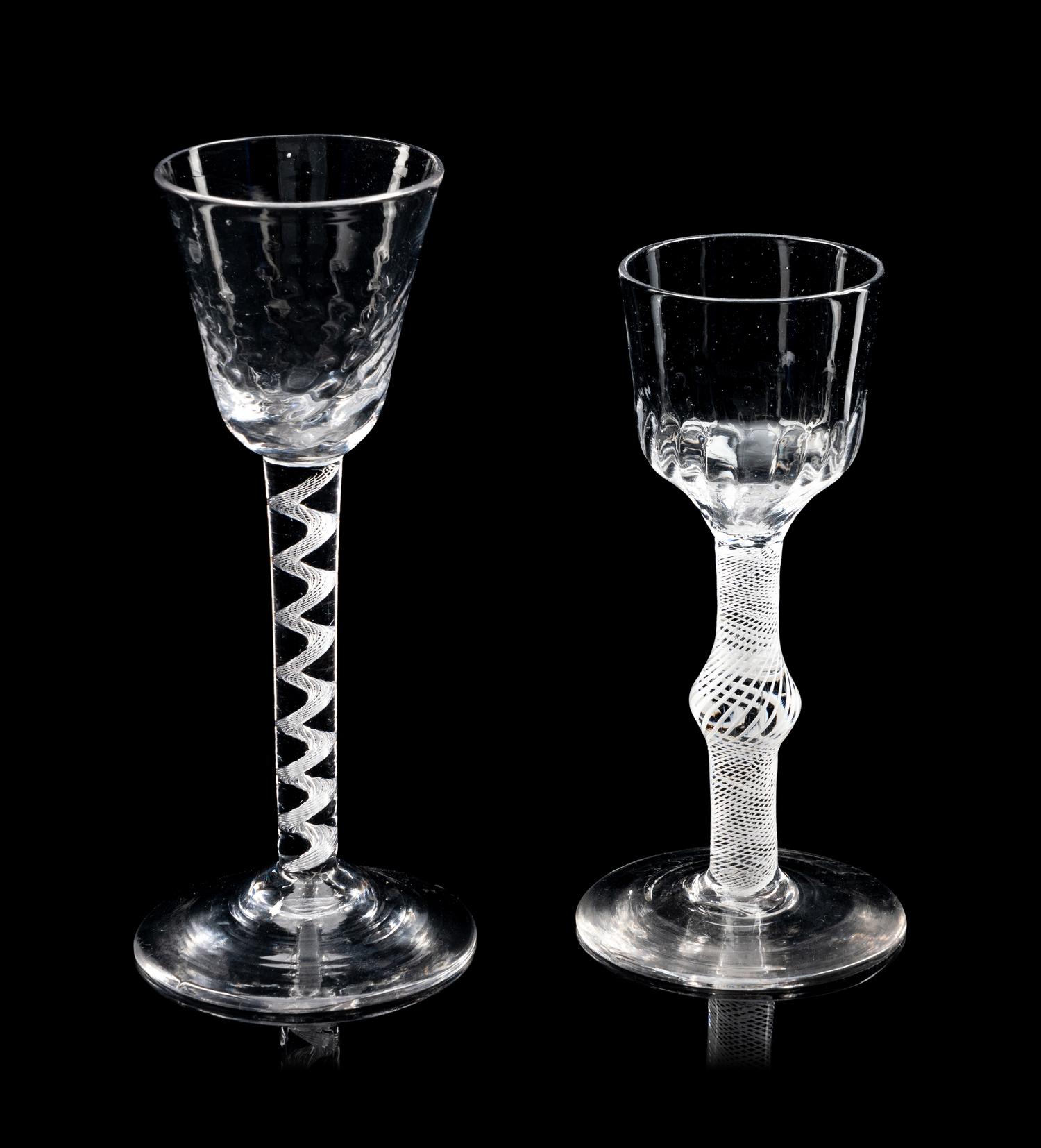 Two Moulded Glass Wine Glasses