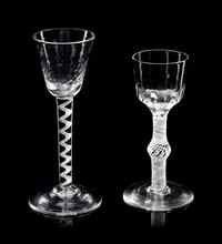 Two Moulded Glass Wine Glasses